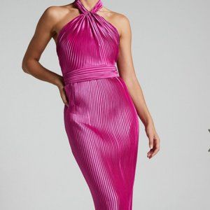 MARLETTE MIDI DRESS - PLEATED OPEN BACK HALTER DRESS IN GRAPE